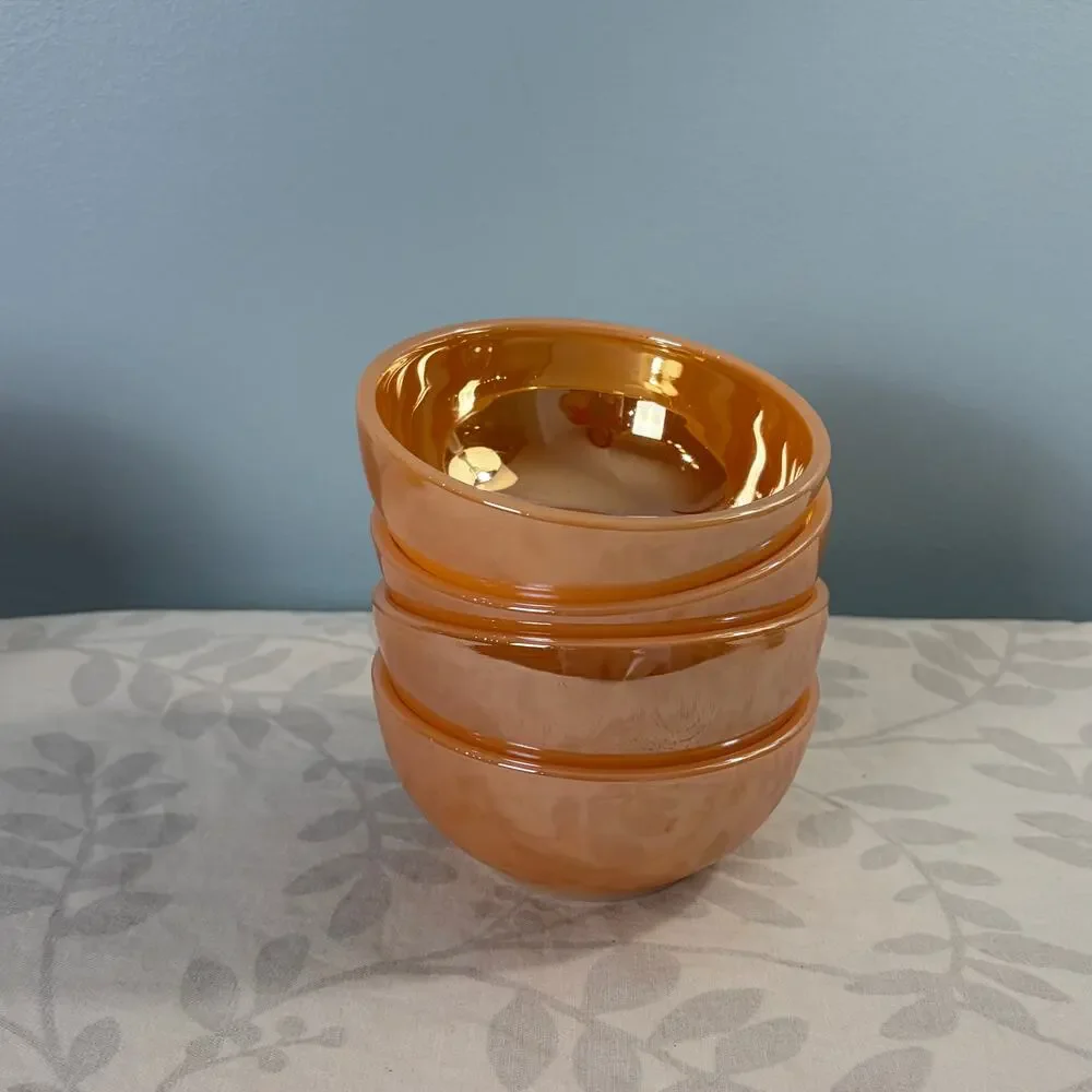 Fire-King Peach Lustre Berry Bowls Set of 4 Vintage Anchor Hocking USA